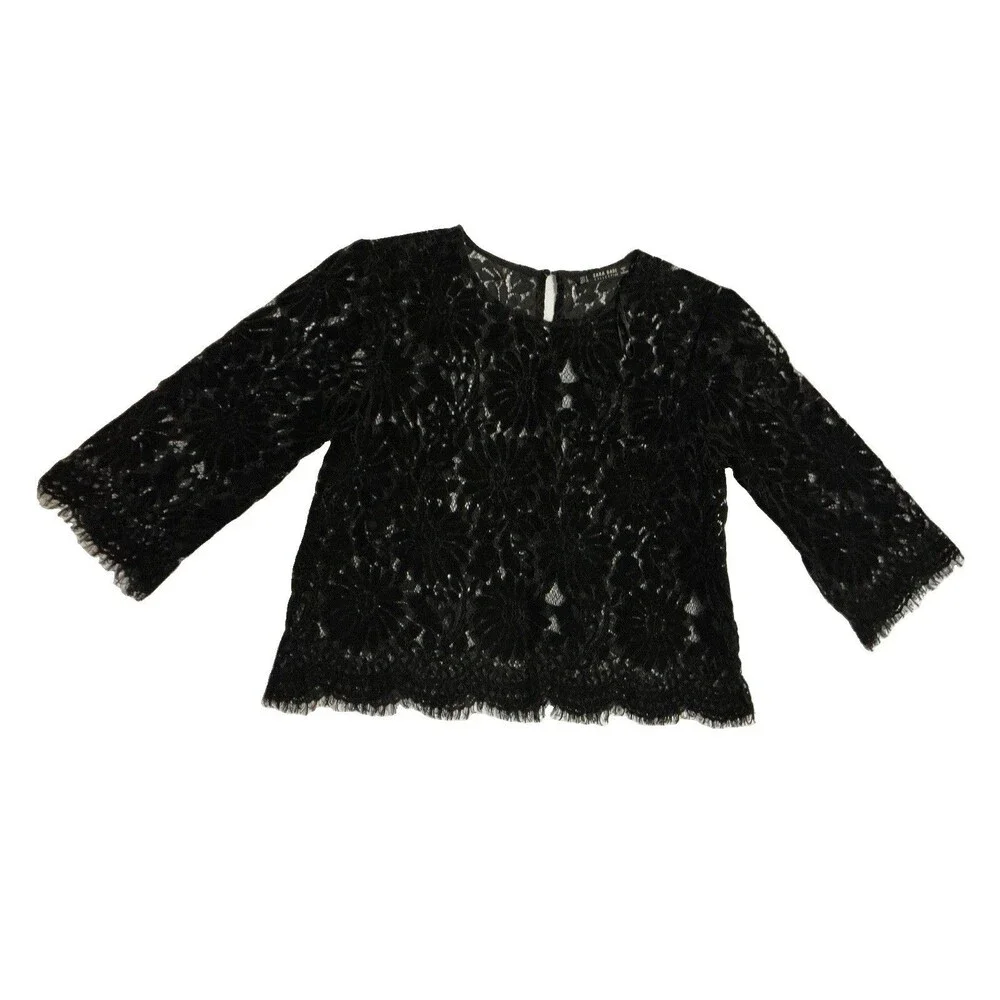 Zara Basic Womens Floral Lace Sheer Top Sm Black Velvet Keyhole Back Whimsygoth